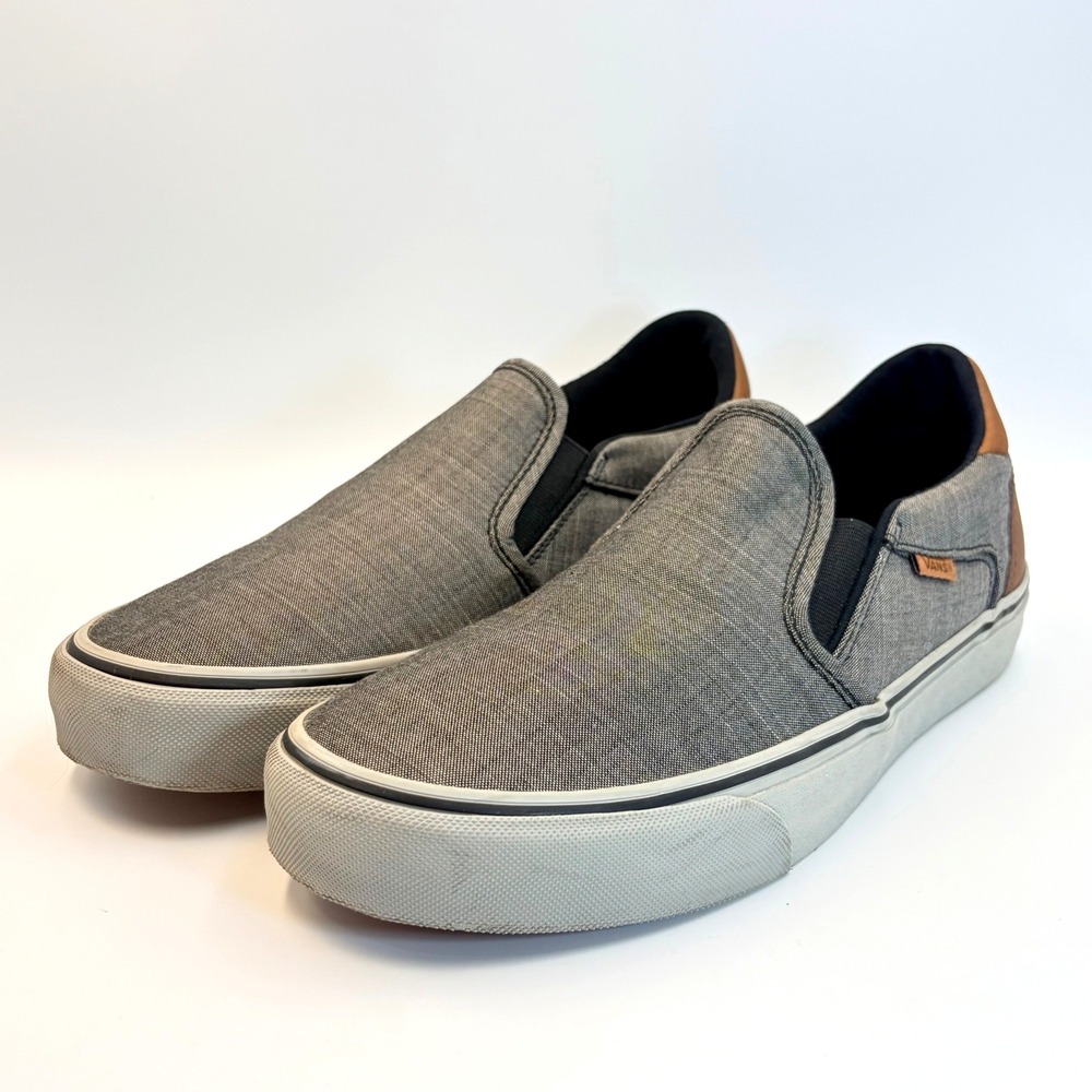 Vans Asher Deluxe Textile Black Gray Comfort Slip On Sneakers Mens 10 Skater